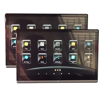 Два автомобильных видеомонитора Android 11 с 13,3-дюймовым сенсорным экраном и системой развлечений на задних сиденьях 2023 года выпуска.