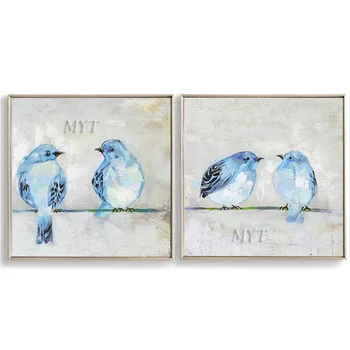Две Синие Птицы Абстрактная Картина Маслом Картина Маслом На Холсте Для Гостиной Домашний Декор Картины Настенные Художественные Картины 100% Ручная Роспись