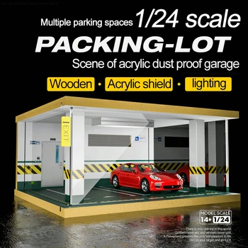 Две парковочные витрины модели 1: 24, ящик для хранения, Пылезащитная коробка, модель сцены, имитирующая подземный гараж, Светодиодная подсветка 0