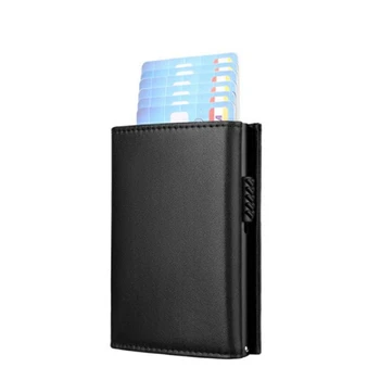Деловой футляр для кредитных ID-карт, мужской мини-кошелек из микрофибры RFID, магнитный всплывающий держатель для карт с окошком для удостоверения личности, карман для монет на молнии