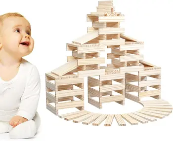 Деревянные строительные блоки для детей - набор деревянных строительных блоков, штабелирование блоков с ящиком для хранения.