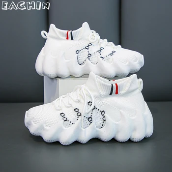 Детские кроссовки EACHIN, модная трикотажная дышащая спортивная обувь для мальчиков, удобные кроссовки для бега для девочек, детская повседневная обувь