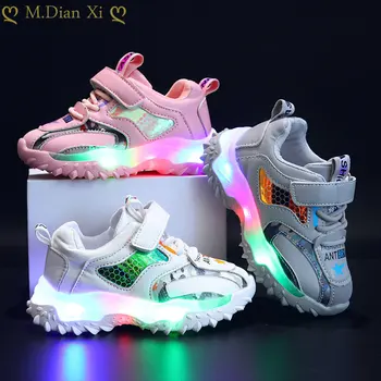 Детские кроссовки со светодиодной подсветкой, детская повседневная обувь для мальчиков, светящиеся кроссовки для малышей, легкая спортивная обувь для девочек 0