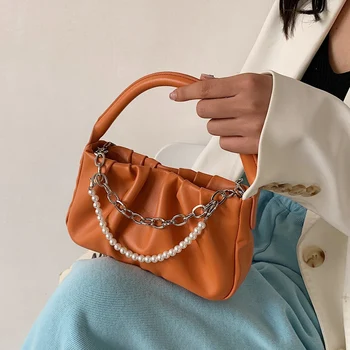 Дизайн складок, маленькие сумки через плечо из искусственной кожи для женщин, весенние роскошные сумки-тоутеры 2021 года, модные сумки на цепочке через плечо и кошельки