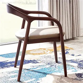 Дизайнерский стул Nordic Creative Стул из массива дерева, Новый Круглый стул в китайском стиле, Кожаный обеденный стул, журнальный столик, стул 0