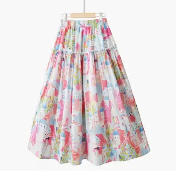 Длинная юбка миди TIGENA Aesthetic Painting для женщин, лето 2023, Контрастный цветной принт, Трапециевидная юбка средней длины с высокой талией, женская юбка