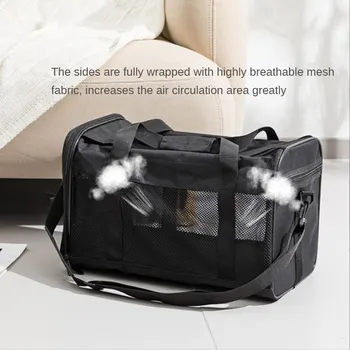 Дышащая сумка для домашних животных, портативная сумка для кошек, мягкая боковая переноска для собак, кошек, сумка для переноски домашних животных большой емкости 0