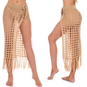 Европейская и американская новая женская трикотажная короткая юбка, сексуальная открытая пляжная солнцезащитная юбка с разрезом в перспективе