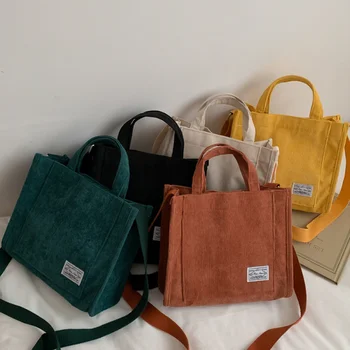 Женская вельветовая сумка на молнии, маленькая хлопковая холщовая сумочка, повседневная женская эко-сумка через плечо, винтажные сумки-мессенджеры 0