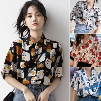 Женская пляжная рубашка, шикарные повседневные футболки с коротким рукавом для девочек, милая одежда, летний топ с рисунком аниме, Корейская мода