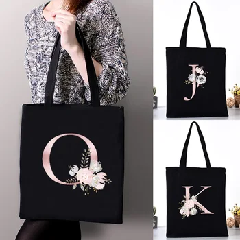 Женская сумка для покупок, модная холщовая сумка-тоут, экологичная сумка для хранения, Розовая складная сумка для покупок с буквенным принтом