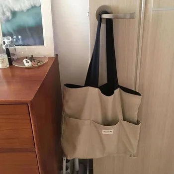 Женская сумка-тоут, эстетичная однотонная Студенческая повседневная сумка, сумка через плечо, Оксфордская Многоразовая пляжная сумка для покупок 2023