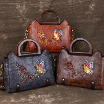 Женская сумка через плечо в стиле ретро 2023, роскошные женские сумки из натуральной кожи с бабочкой и цветочным рисунком, женская сумка 0