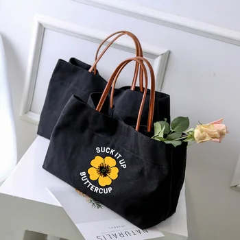Женская холщовая сумка с забавными буквами и цветами, женская сумка-тоут, рабочая сумка, Пляжная сумка, сумка для покупок, дорожная сумка, подарок