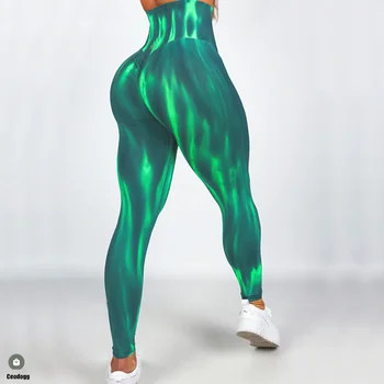 Женские бесшовные леггинсы для йоги Aurora Dye 2023, облегающие ягодицы, с высокой талией, Тренировочные брюки для фитнеса, спортивные колготки для активного бега 0