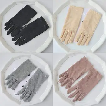 Женские тонкие дышащие Женские Черные кружевные варежки с защитой от ультрафиолета, Солнцезащитные перчатки, короткие перчатки 0