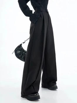 Женские черные широкие брюки, мешковатые готические Y2k, свободные повседневные длинные брюки с высокой талией, уличная Японская мода 2000-х, эстетика 0