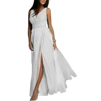 Женское платье с глубоким V-образным вырезом, узкой талией, глубоким вырезом, без рукавов, разрезом с поясом, свадебное платье для вечеринки, женская одежда