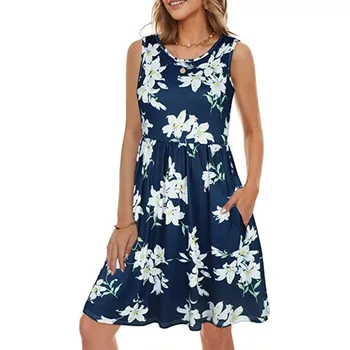 Женское повседневное летнее пляжное платье-жилет с принтом, Свободные плиссированные тонкие пляжные платья Hoilday для женщин 2023