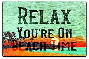 Жестяные вывески JP's Parcels для декора патио пляжного домика - Металлическая вывеска для бассейна, озера или океана На пляже Расслабьтесь, вы на пляже Вовремя