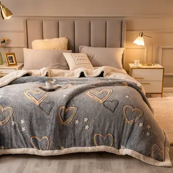Зимнее теплое стеганое одеяло с имитацией ягненка, одеяло из двухстороннего бархата, мягкий и удобный утолщенный пододеяльник, домашний текстиль