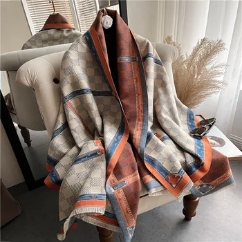 Зимний кашемировый шарф для женщин, шаль, роскошное теплое одеяло в клетку, толстый платок из пашмины, бандана Bufanda Design Echarpe