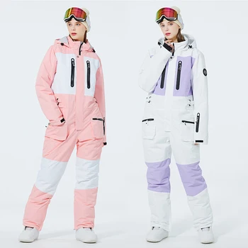 Зимний новый цельный лыжный костюм, женский комбинезон, куртка для сноуборда, мужские теплые лыжные комбинезоны, Ветрозащитная водонепроницаемая одежда
