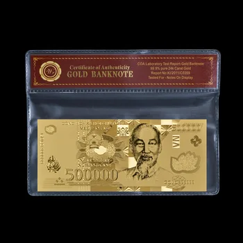Золотая фольга Вьетнам 500000 с рамкой, Памятная банкнота, банкноты, Сувенир, бизнес-подарок для коллекции, домашний декор