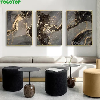 Золотисто-черная абстрактная линия, алмазная живопись, 3 предмета, мраморный Роскошный Современный домашний декор, настенная художественная роспись, Настенная картина для комнаты ML1651