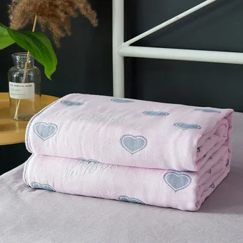 Из чистого хлопка мультяшное промытое марлевое одеяло в форме сердца, четырехслойное одеяло, одеяло для кондиционирования воздуха, студенческое одеяло