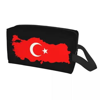 Изготовленная на заказ Карта флага Турции, Сумка для туалетных принадлежностей для женщин, Органайзер для косметики с турецкой Луной и звездами, чехол для набора косметики для хранения Леди красоты