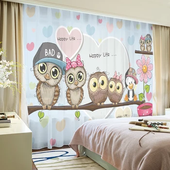 Изготовленная на заказ шифоновая занавеска для детской комнаты, детская гостиная, Сова, сердце Пингвина, цветочный рисунок 0
