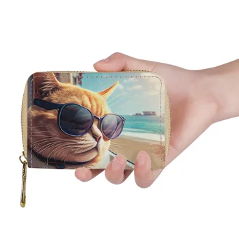 Именные карточки из искусственной кожи с принтом Kawaii Cool Cat, Кредитница, кошелек, Визитница, чехол, женская сумка Paquete De Tarjetas