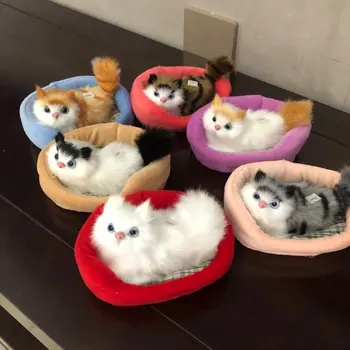Имитация мини-кота Милые плюшевые коты со звуком Подарки детям на день рождения креативные игрушки-имитации кошек Украшения для дома