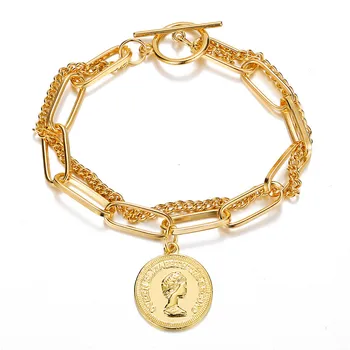 Индивидуальные двухслойные браслеты-цепочки для женщин и мужчин, металлические портретные браслеты с подвесками для монет, модные ювелирные изделия для пары e683 0