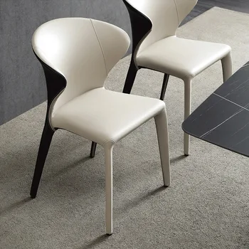 Индивидуальный минималистичный роскошный обеденный стул в итальянском стиле, двухцветный кожаный хлопковый стул дизайнерской формы для домашнего использования, кофейный столик в отеле 0