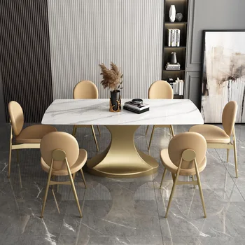 Итальянская каменная плита обеденный стол блестящий свет роскошное домашнее небольшой прямоугольный современный простой обеденный стол и стулья сочетание