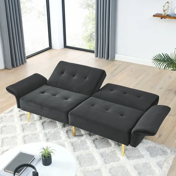 Итальянский бархатный диван-футон, раскладной диван-кровать Loveseat со сложенными подлокотниками и сумками для хранения для гостиной