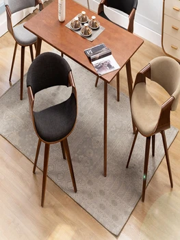 Итальянский простой обеденный стул, бытовой, Скандинавский массив дерева, минималистичный обеденный стул, кожа, черный балкон, досуг, письменный стол 0
