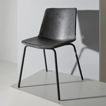 Итальянский роскошный обеденный стул для кухни, ресторана, дома, со спинкой, современные минималистичные комбинированные кожаные стулья из кованого железа