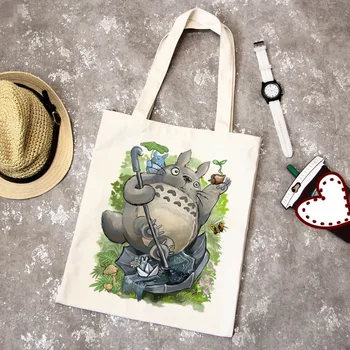 Кавайный милый кот 90-х Y2k Totoro Ulzzang Сумка для покупок, холщовая сумка с принтом, сумки, женская сумка, сумки через плечо в стиле Харадзюку