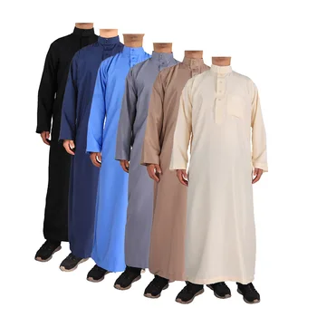 Кафтан Мусульманская мужская одежда со стоячим воротником, халат арабский с длинным рукавом 0