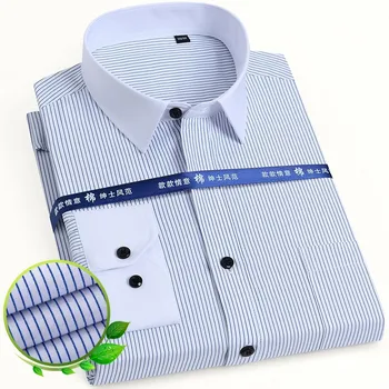 Классические мужские однотонные рубашки в полоску с длинным рукавом стандартного покроя, деловая рубашка для офиса 0