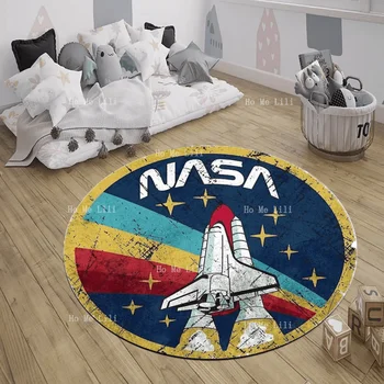 Коврик для детской комнаты, Круглый ковер Космической тематики, Ковер с логотипом для украшения комнаты, Портянка Space Fans Rocket