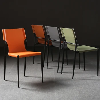 Кожаные серые обеденные стулья в скандинавском стиле, современный минималистичный Удобный шезлонг, Офисная кухня, патио, мебель для дома Silla Comedor 0