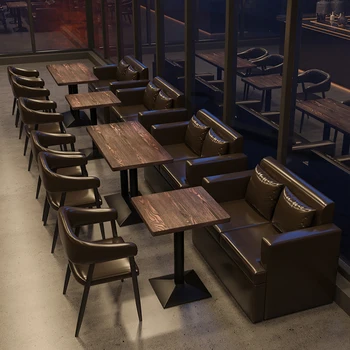 Комбинация прозрачного барного стола и стула в стиле ретро, диван-будка для кафе, чай с молоком, стол и стул для ресторана в западном стиле 0