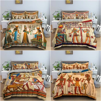 Комплект постельного белья с рисунком Древнего Египта, роскошный набор пододеяльников для пуховых одеял King Queen Twin, полноразмерное стеганое одеяло с наволочкой, домашний текстиль