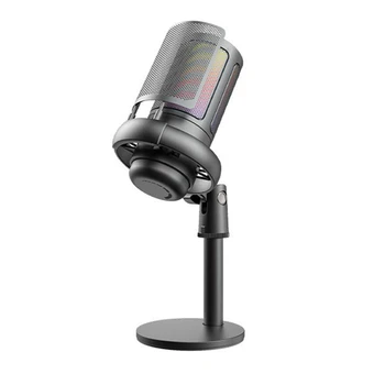 Компьютерный записывающий микрофон RGB Осветительный конденсаторный микрофон Игровой микрофон Черный 0