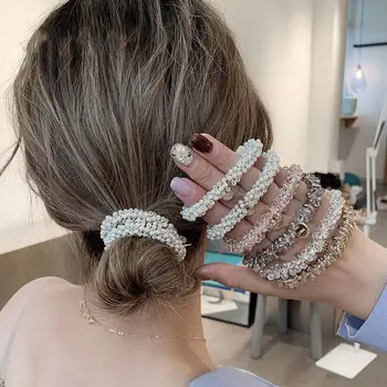 Корейское винтажное Жемчужное эластичное кольцо для волос, простой элегантный браслет, веревка для волос, резинки для волос для девочек, головные уборы, Женские аксессуары для волос