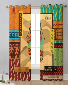 Костюмы африканских девушек, разноцветная юбка с животными, тюлевые шторы, прозрачные занавески на окне в гостиной, Кухня, балкон, современные вуалевые занавески